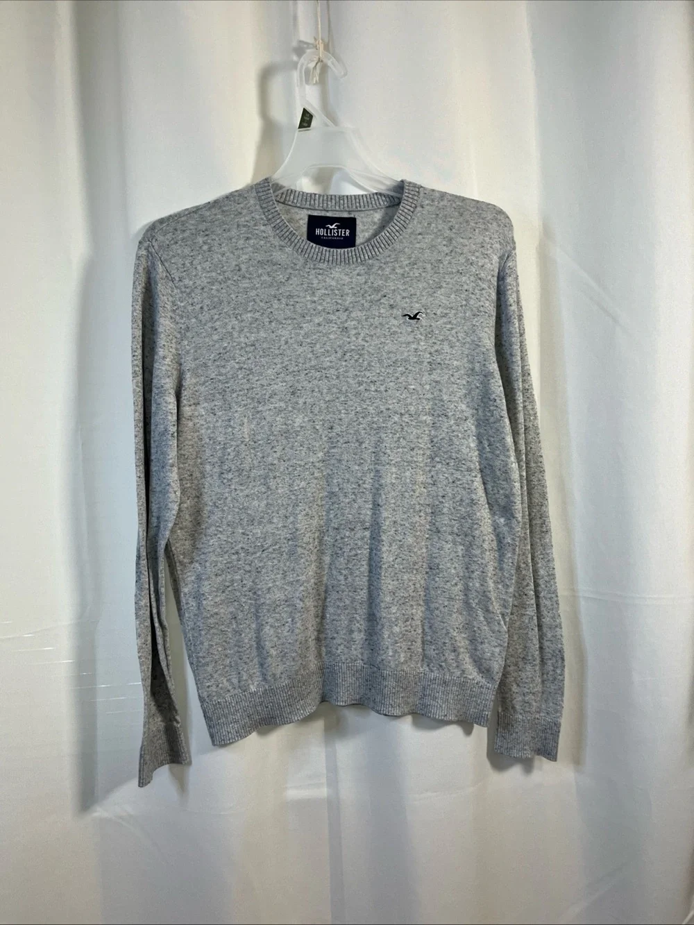Hollister Men's Crew Neck Solid Knit Pullover Sweater Gray L Cotton Blend